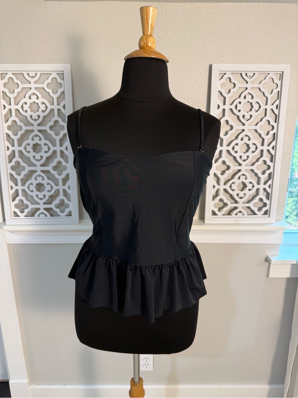 Black Peplum Camisole Swim Top